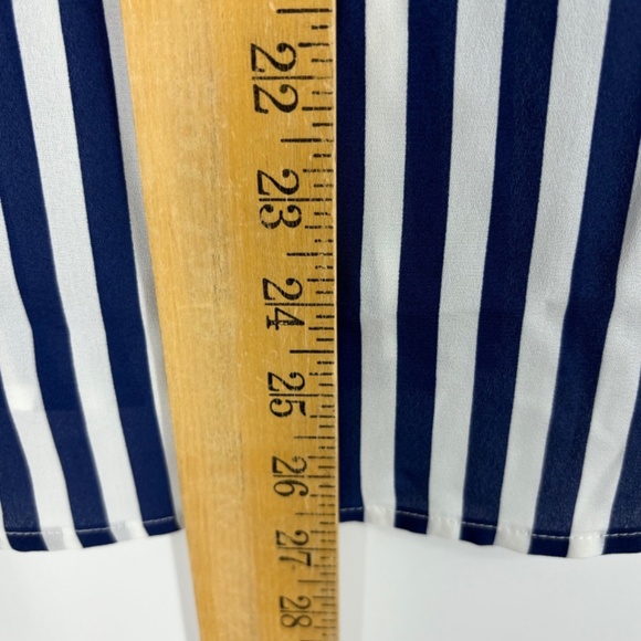 BCX Juniors Medium Button Front Shirt Blue White Stripe V-Neck Pockets Roll Tab - Picture 10 of 10